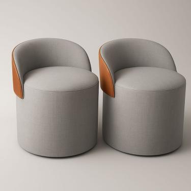 Imagem de Kit 2 Puff Orgânico Com Encosto Redondo Curvo Confortável Resistente Composé Linho Corino Linho Cinza