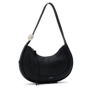 Imagem de LAFESTIN Bolsa de ombro feminina de couro – Bolsa de ombro ajustável com zíper, bolsa de ombro crescente moderna para uso diário, Mousse preta