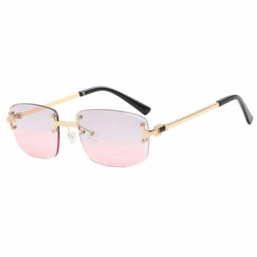 Imagem de Óculos de Sol Masculinos com Armação Metálica Sem Aro e Lentes Degradê, Estilo Punk Feminino, Proteção UV400, Ideais para Esportes ao Ar Livre, Corrida e Ciclismo, nas Cores Dourado, Cinza e Rosa.