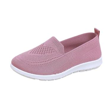 Imagem de Sapatos femininos modernos, casuais, versáteis, plus size, de corte baixo, leves, confortáveis, primavera/verão, modernos, sapatos de salto plataforma, Rosa, 37 BR