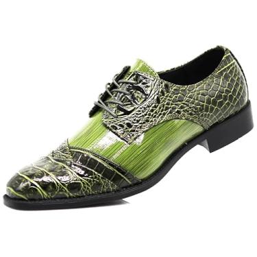 Imagem de STW Sapato social masculino Oxford com estampa de crocodilo jacaré, Verde, 44