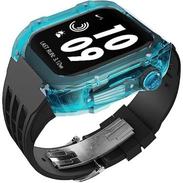 Imagem de GAFNED Pulseira de borracha esportiva transparente transparente com flúor, para Apple Watch 8, 7, 6, 5, 4 SE, 44 mm, 45 mm, ultra 49 mm, capa de cristal de policarbonato rígido, acessórios para