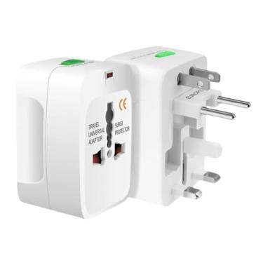 Imagem de Kit 2 Adaptador de Tomada Universal para Viagem mais de 150 Países Portátil Ajustável Europa UK EUA AU Trava de Segurança Bivolt Qualidade Premium