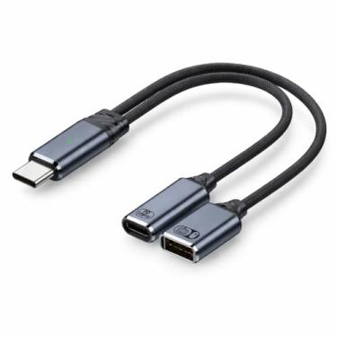 Imagem de Mizi Adaptador divisor USB-C para USB-A e USB-C PD atualizado 2025 – Cabo OTG tipo C 2 em 1 com carregamento rápido de 100W e suporte periférico – compatível com laptop, tablet, smartphone - cinza