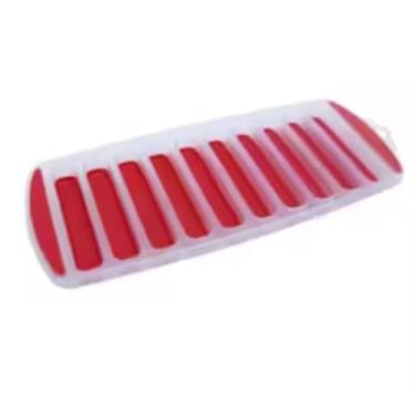 Imagem de Forma de Gelo de Silicone Palito Flexível, 10 Cavidades, Vermelho e Transparente, 28x11,5 cm, Para Garrafas