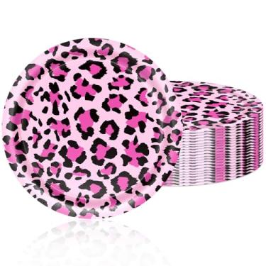 Imagem de Cekivina 20 peças de pratos de papel descartáveis, pratos de festa com estampa de leopardo rosa, pratos de jantar com tema de guepardo, para chá de bebê, chá de panela, animal com estampa de guepardo