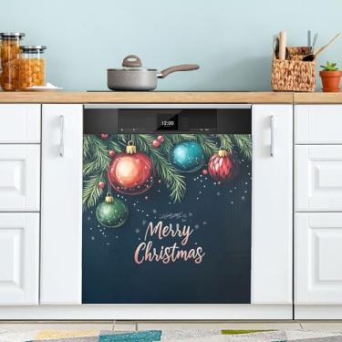 Imagem de SEHANY Linda capa magnética de bola de Natal para lava-louças, adesivos magnéticos decorativos antiarranhões para painel de geladeira e lava-louças, decoração de Natal de cozinha doméstica 58 x 66 cm