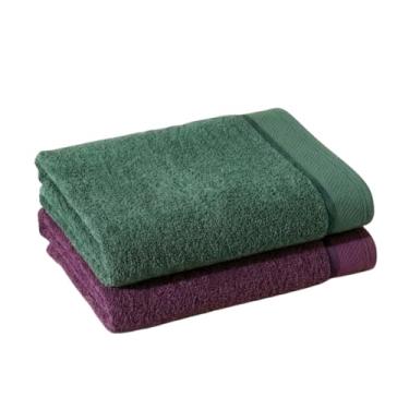 Imagem de Kit 2 Toalha de Banhão Eleganz 100% Algodão 500g/m² Super Macia, Alta Absorção, Tamanho Grande 72x150cm (Purpura - Verde)