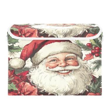 Imagem de SEHANY Linda caixa de armazenamento de Papai Noel de Natal com tampas e alças, organizador de cestas de armazenamento de tecido dobrável, caixas de armazenamento de cubos grandes para roupas, cobertor