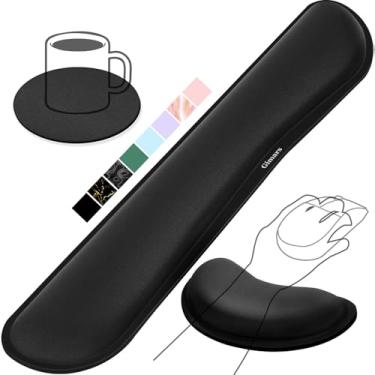 Imagem de Gimars Upgrade Enlarge Descanso de pulso de espuma viscoelástica de gel sedoso para teclado de computador, mouse, 3 peças de descanso de pulso ergonômico para alívio da dor, descanso de mouse pad,