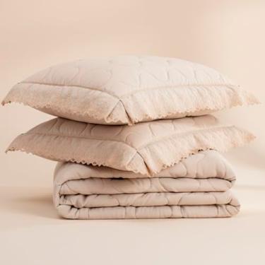 Imagem de Kit Enxoval Colcha Queen Lavive Amélie Micro Percal 200 Fios Laise Bordada Cobreleito 3 Peças (Bege)