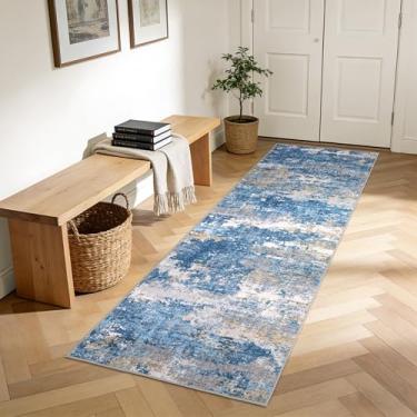 Imagem de GarveeHome Tapetes de corrida 5 x 15 cm, lavável na máquina, antiderrapante, macio, resistente a manchas, abstrato para corredor, quarto, azul claro