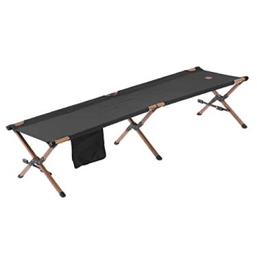 Imagem de Cama dobrável ao ar livre portátil cama de acampamento cama de marcha de liga de madeira de alumínio cama dobrável portátil ao ar livre cama de solteiro bege (preto)