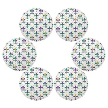 Imagem de Wassud Jogo americano conjunto de 6 tapetes de mesa redondos de bolinhas de flores de carnaval para cozinha e jantar tapetes laváveis resistentes ao calor para decoração de mesa 39 cm