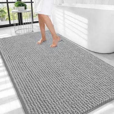 Imagem de OLANLY Tapetes de banheiro espessos 111 x 81 cm, tapetes de banho de chenille absorventes extramacios, suporte de borracha, lavar a seco na máquina, tapetes de banho para piso de banheiro, banheira e