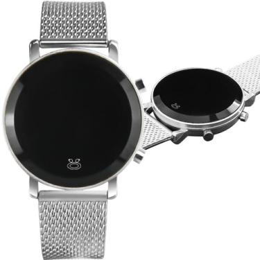 Imagem de relogio digital feminino aço inox prata redondo Presente Social origin