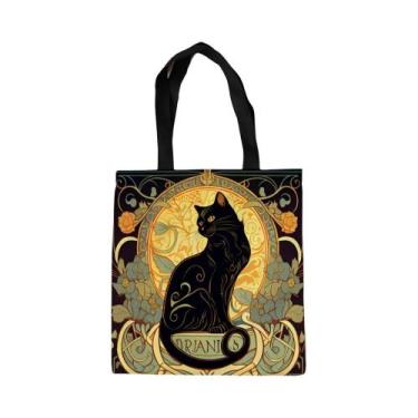 Imagem de Bolsa Tote De Arte Retrô Gato Preto Nobre 40X40CM Em Tecido De Linho L