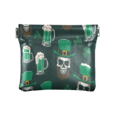 Imagem de Burbuja Bolsa feminina St. Patrick Beer Skull Squeeze para moedas, porta-moedas, porta-moedas, portátil, batom, organizador de cosméticos