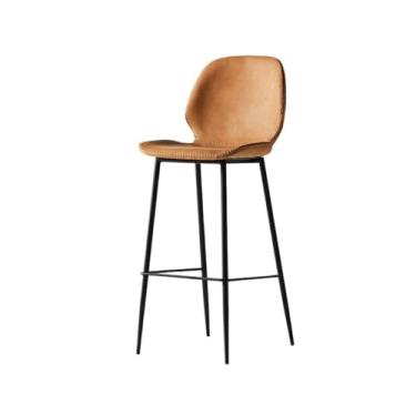 Imagem de VHDY85KA Altura Banquetas altas para cozinha doméstica leve e luxuosa, cadeira de bar com encosto alto de couro PU para ilha de cozinha (laranja)