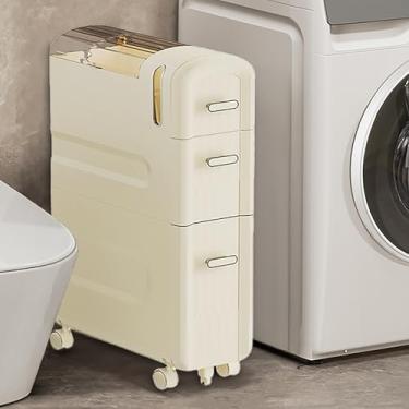 Imagem de Organizador de banheiro estreito com rodas, armário de armazenamento de banheiro para espaço pequeno, armário de papel higiênico, carrinho de armazenamento com furos de papel, para cozinha, sala de