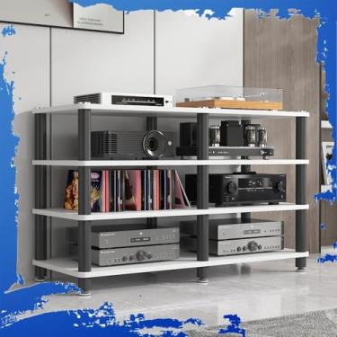 Imagem de Gabinete de armazenamento de mídia de 4 níveis de 119,4 cm, suporte de mídia AV de alta fidelidade, armário de TV de grande capacidade com prateleira de madeira, rack de áudio de canto doméstico