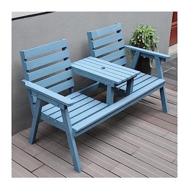 Imagem de VHDY85KA Banco de jardim ao ar livre com encosto e mesa central, assento duplo adequado para terraço, varanda, quintal, terraço, varanda, entrada (azul)