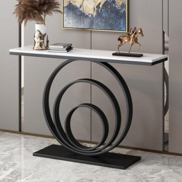 Imagem de Mesa de console de entrada estreita moldura de metal mesa de sofá mesa de corredor, mesa de hall de entrada, mesa de suporte de TV para entrada/corredor/sala de estar (cor: preto, tamanho: 100 cm)