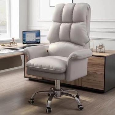 Imagem de Cadeira de escritório em casa ergonômica, cadeiras de trabalho com rodas, cadeira de mesa de computador de couro PU, cadeira executiva com altura ajustável giratória cadeira de vaidade para adultos