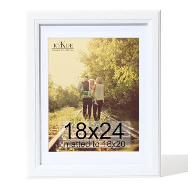 Imagem de KTKDE Moldura de pôster de 45,7 x 61 cm de vidro real, moldura branca para exibição de imagens 40,6 x 50,8 cm com tapete ou 45,7 x 61 cm sem tapete, moldura composta de madeira de estilo moderno