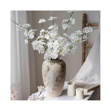 Imagem de Decorações de vaso de cerâmica simulação flor de cerejeira sala de estar flores falsas ornamentos decorativos casa de fazenda interna