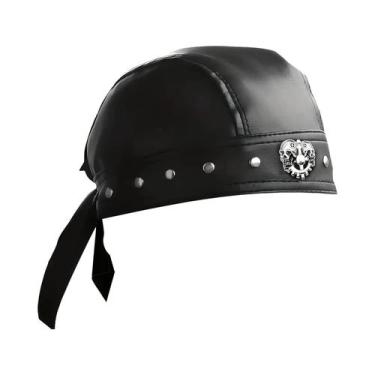 Imagem de Bandana De Couro Preta Com Caveira Para Capacete De Moto, Presente De 