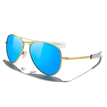 Imagem de MERRY'S Óculos de sol clássico aviador militar polarizado para homens ou mulheres S8562, Armação dourada 23k/lente polarizada espelhada azul, Lens Width: 57 Millimeters