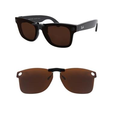 Imagem de HILEEN Clip-on polarizado para óculos de sol Ray-Ban Meta Wayfarer RW4008 e Gen 2 RW4012 Grande 53-22, Marrom, 53-22