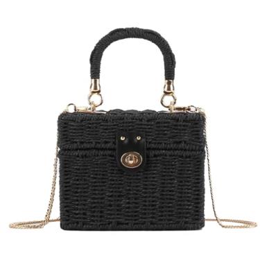 Imagem de Bolsa de ombro feminina de palha para mulheres, bolsa Hobo tecida à mão, casual, vime, verão, praia, bolsa clutch, Preto, One Size