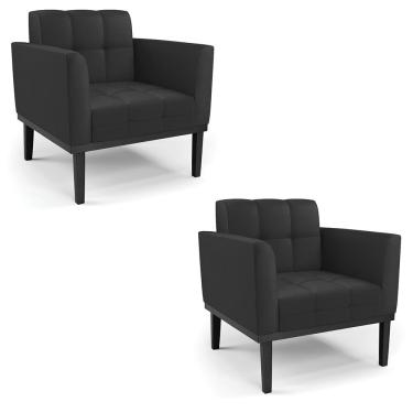 Imagem de Kit 2 Poltronas Decorativas Karen Pés Fixo em Madeira Preto PU Preto G19 - Gran Belo