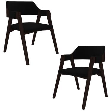 Imagem de Kit 2 Cadeiras Sala de Jantar e Jogos Carteados Madeira Maciça Poker Veludo Preto/Tabaco G42 - Gran Belo