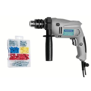 Imagem de Furadeira de Impacto 1/2" 500W com Kit de Parafusos e Buchas 220V - Tramontina