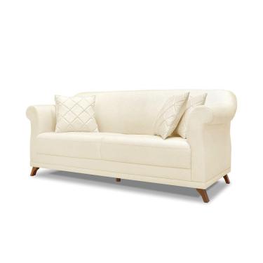 Imagem de Sofá 2 Lugares Pé De Madeira Julieta 180 Cm Linho S04 - D'rossi Cor Perola