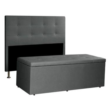 Imagem de Kit Cabeceira E Calçadeira Baú Solteiro 0,90m Berlim Suede Cinza - Pallazio