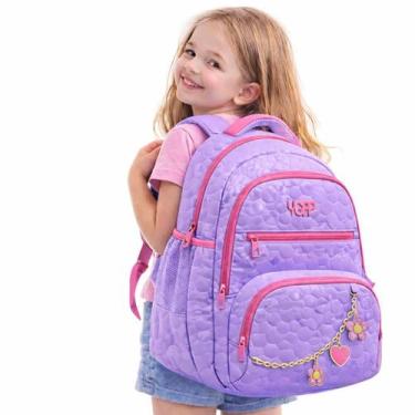 Imagem de Mochila Infantil Escolar Feminina Azul com Detalhes Rosa  Escolar, Con