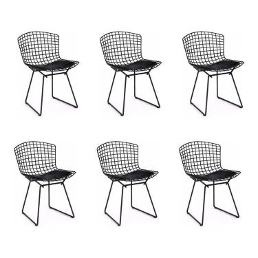 Imagem de Kit 6 Cadeiras Bertoia Preta Com Assento Preto