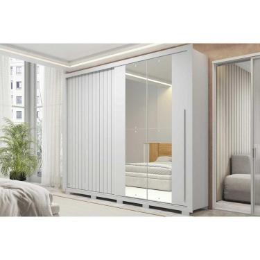 Imagem de Guarda Roupa Casal 2 Portas De Correr (1 Ripada E 1 C/ Espelho) E 4 Gavetas Romanus Double Lux Branco - Caemmun
