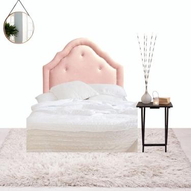 Imagem de Cabeceira Princess Botôes Cristal Veludo Rosê - Tacha Prata