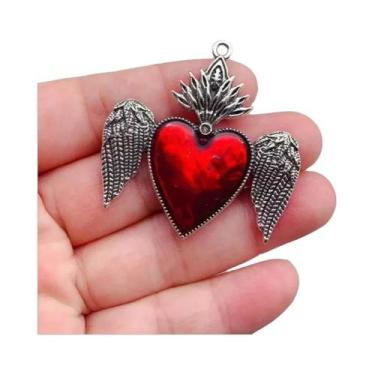 Imagem de Pingente Sagrado Coração Gótico Esmaltado Banhado a Prata 10 Peças DIY