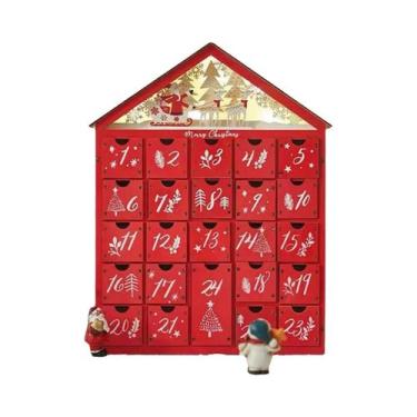 Imagem de Calendário Do Advento De Natal De Madeira Reutilizável Com 24 Gavetas 