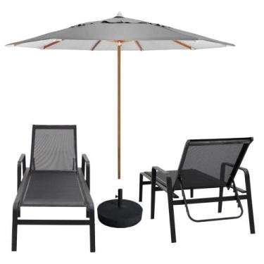 Imagem de Kit 2 Espreguiçadeiras Piscina Sevilha + Guarda Sol Praia Com Base Pre