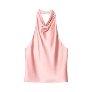 Imagem de Top Corset Feminino Halter De Cetim Sem Costas Amarelo Rosa Preto Eleg