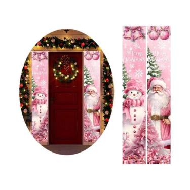 Imagem de Cortina De Porta De Natal Com Boneco De Neve E Papai Noel Em Rosa, Dec