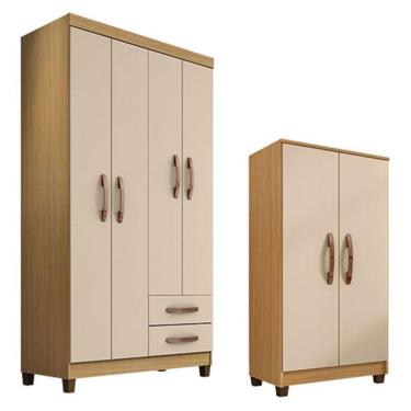 Imagem de Guarda Roupa Solteiro Modena com 4 Portas e Armário Multiuso Egito Carvalho Americano Off White  – Incorplac