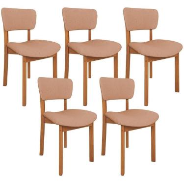 Imagem de Kit 05 Cadeiras Para Sala De Jantar Cozinha Living Estofada Dara L02 Linho Rosê - Lyam Decor